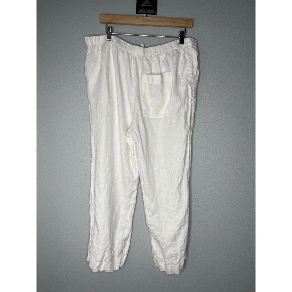 Everlane Womens Linen Straight Leg Cropped White Pants Size 16 Wide Leg